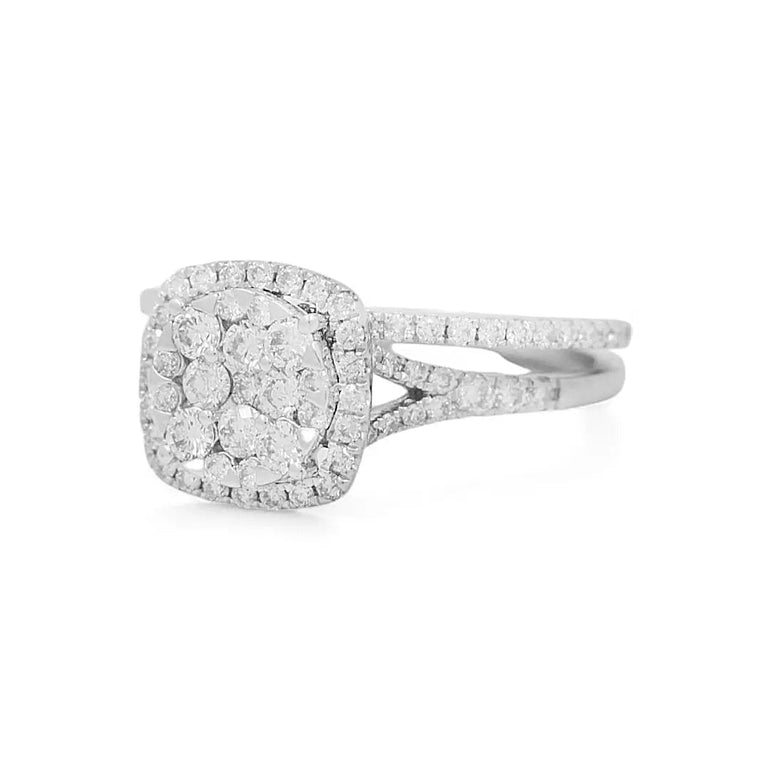 14K White Gold Square Bridal Woman Ring with Round Diamonds - Miral Jewelry