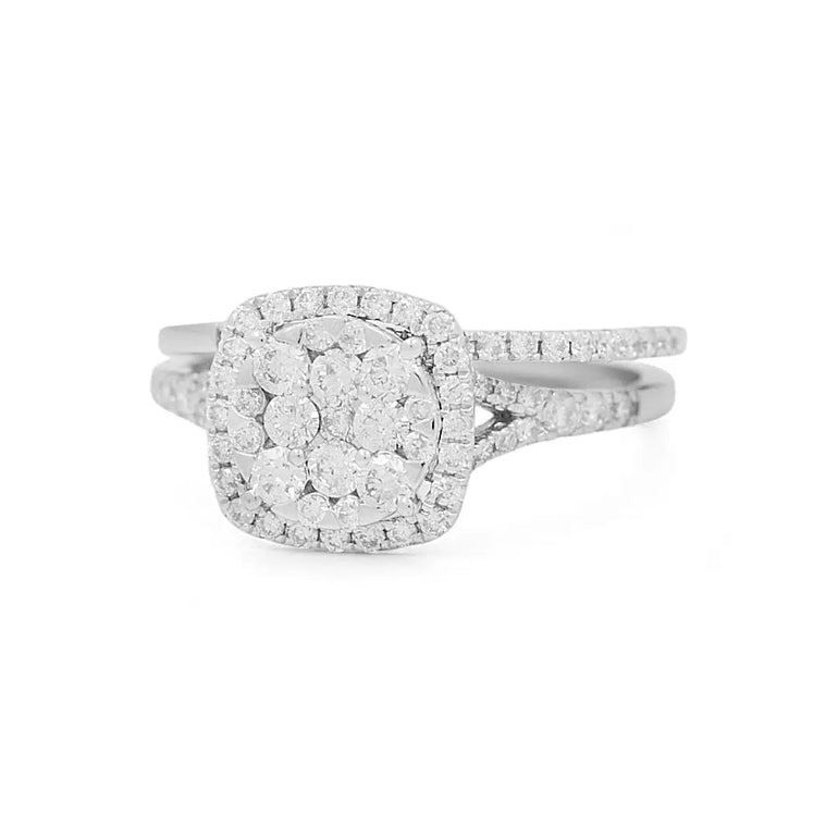 14K White Gold Square Bridal Woman Ring with Round Diamonds - Miral Jewelry