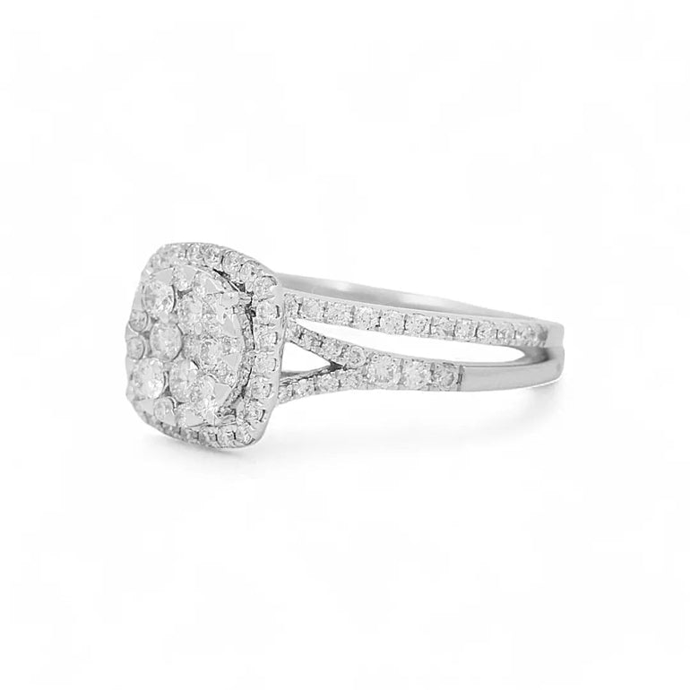 14K White Gold Square Bridal Woman Ring with Round Diamonds - Miral Jewelry