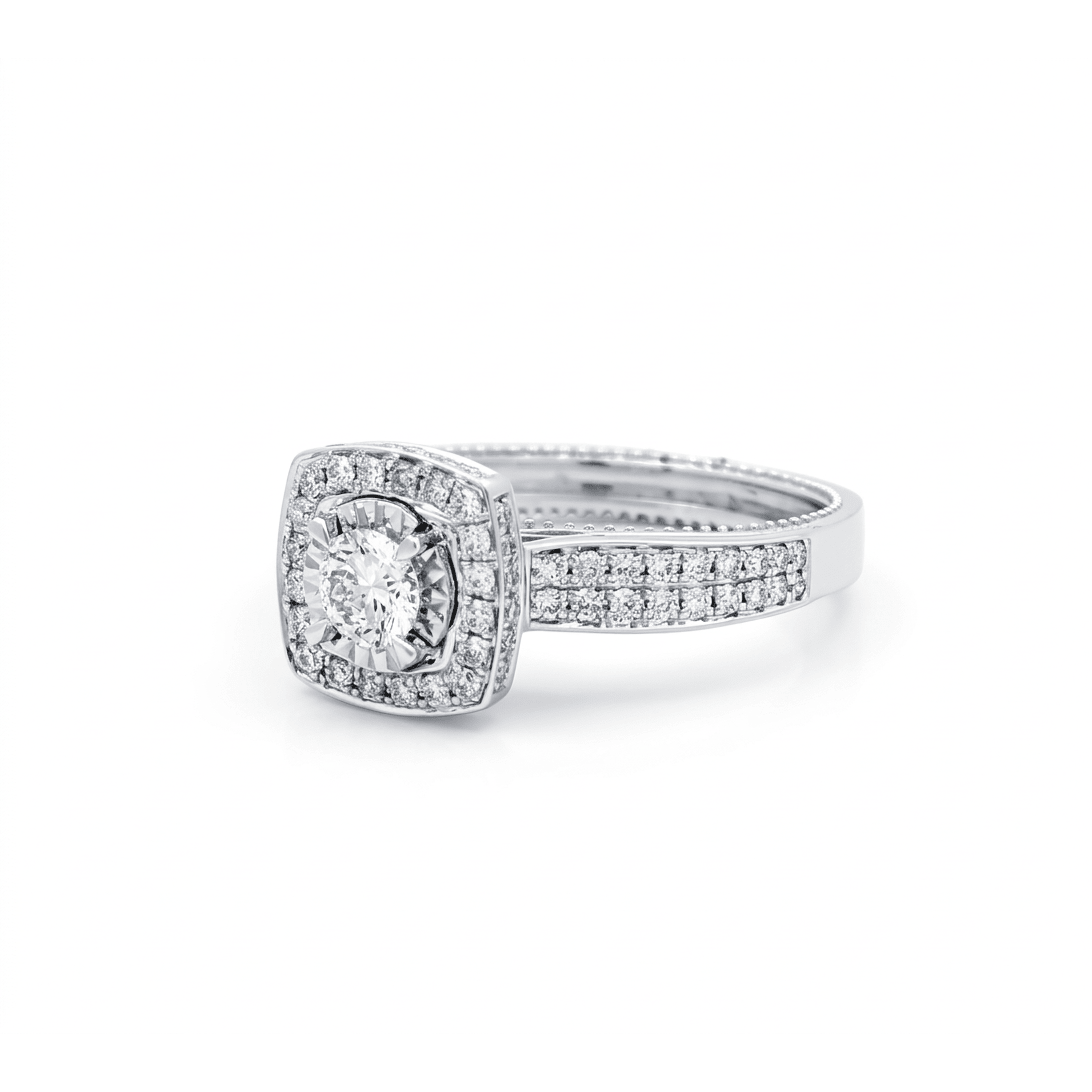 14K White Gold Square Halo Diamond Engagement Ring 0.93 ct tw – view 2