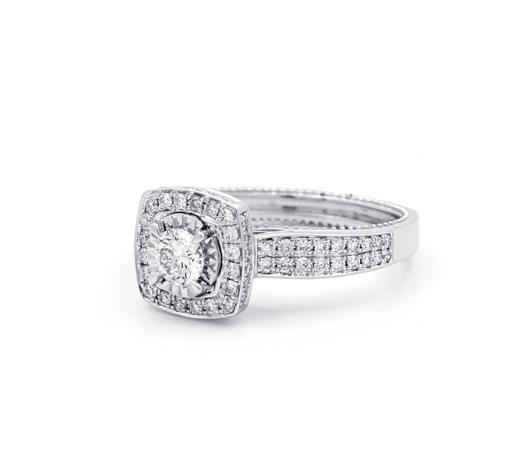 14K White Gold Square Diamond Engagement Ring with 0.93Tw Round Diamond - Miral Jewelry