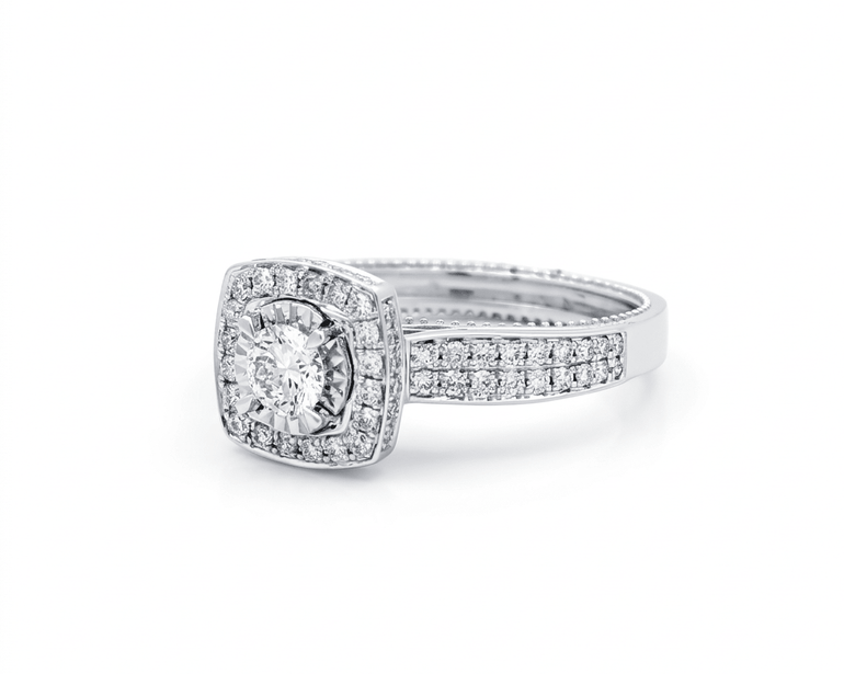 14K White Gold Square Diamond Engagement Ring with 0.93Tw Round Diamond - Miral Jewelry
