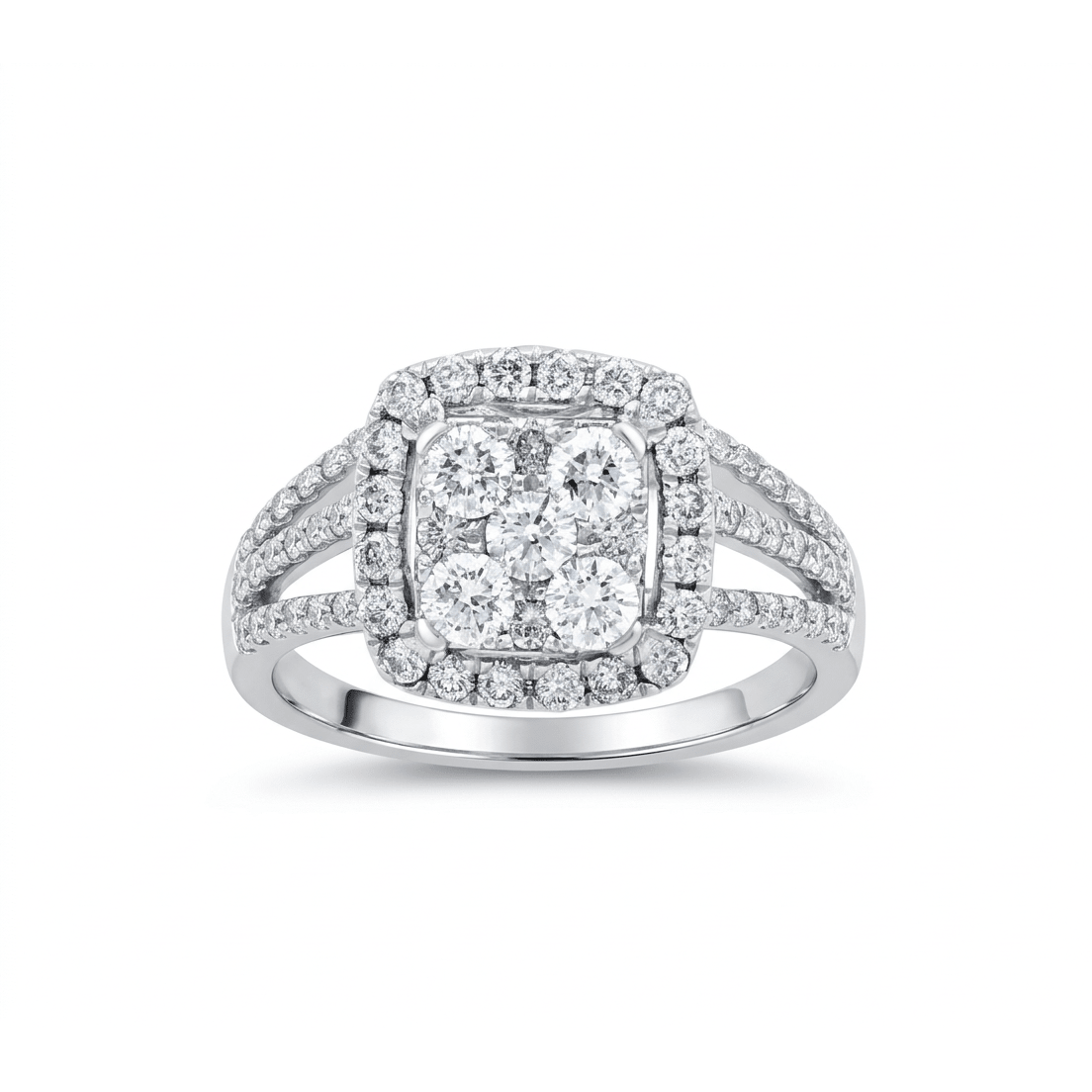 14K White Gold Cushion Cluster Halo Diamond Engagement Ring 1.69 ct tw