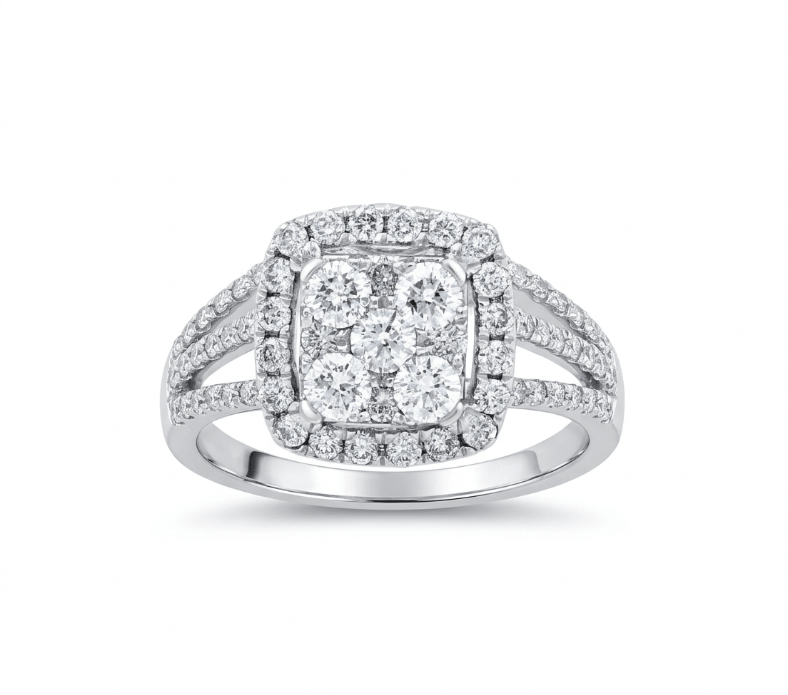14K White Gold Square Diamond Engagement Ring with 1.69Tw Round Diamond - Miral Jewelry