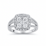14K White Gold Square Diamond Engagement Ring with 1.69Tw Round Diamond - Miral Jewelry