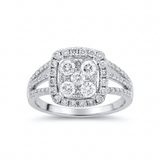 14K White Gold Square Diamond Engagement Ring with 1.69Tw Round Diamond - Miral Jewelry
