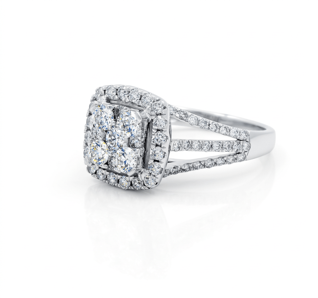 14K White Gold Square Diamond Engagement Ring with 1.69Tw Round Diamond - Miral Jewelry