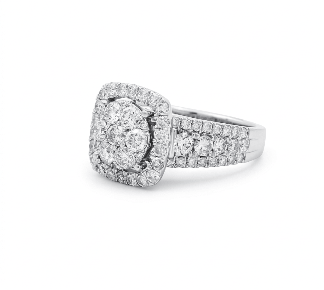 14K White Gold Square Diamond Engagement Ring with 2.68Tw Round Diamond - Miral Jewelry