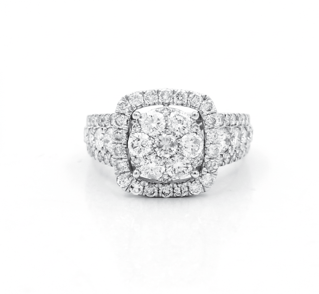 14K White Gold Square Diamond Engagement Ring with 2.68Tw Round Diamond - Miral Jewelry