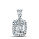 14k White Gold Square Diamond Women's Pendant with 0.50Tw Round and Baguette Diamond - Miral Jewelry