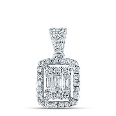 14k White Gold Square Diamond Women's Pendant with 0.50Tw Round and Baguette Diamond - Miral Jewelry