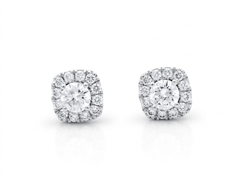 14K White Gold Square Earrings with 0.84Tw Round Lab Grown Diamond - Miral Jewelry