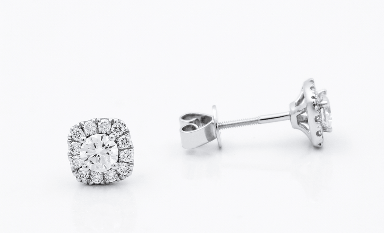 14K White Gold Square Earrings with 0.84Tw Round Lab Grown Diamond - Miral Jewelry