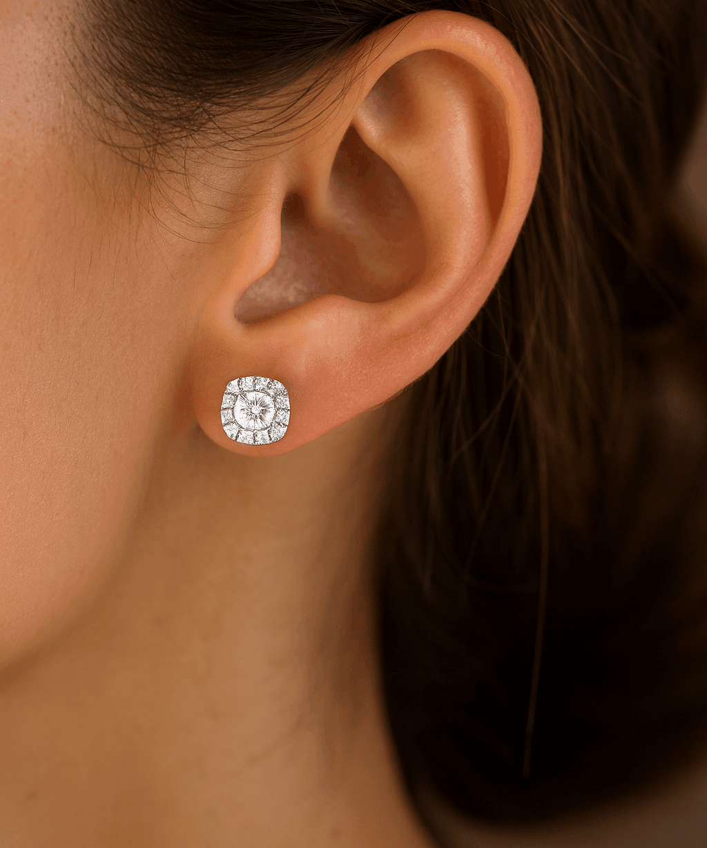 14K White Gold Square Earrings with 1.63Tw Round Lab Grown Diamond - Miral Jewelry