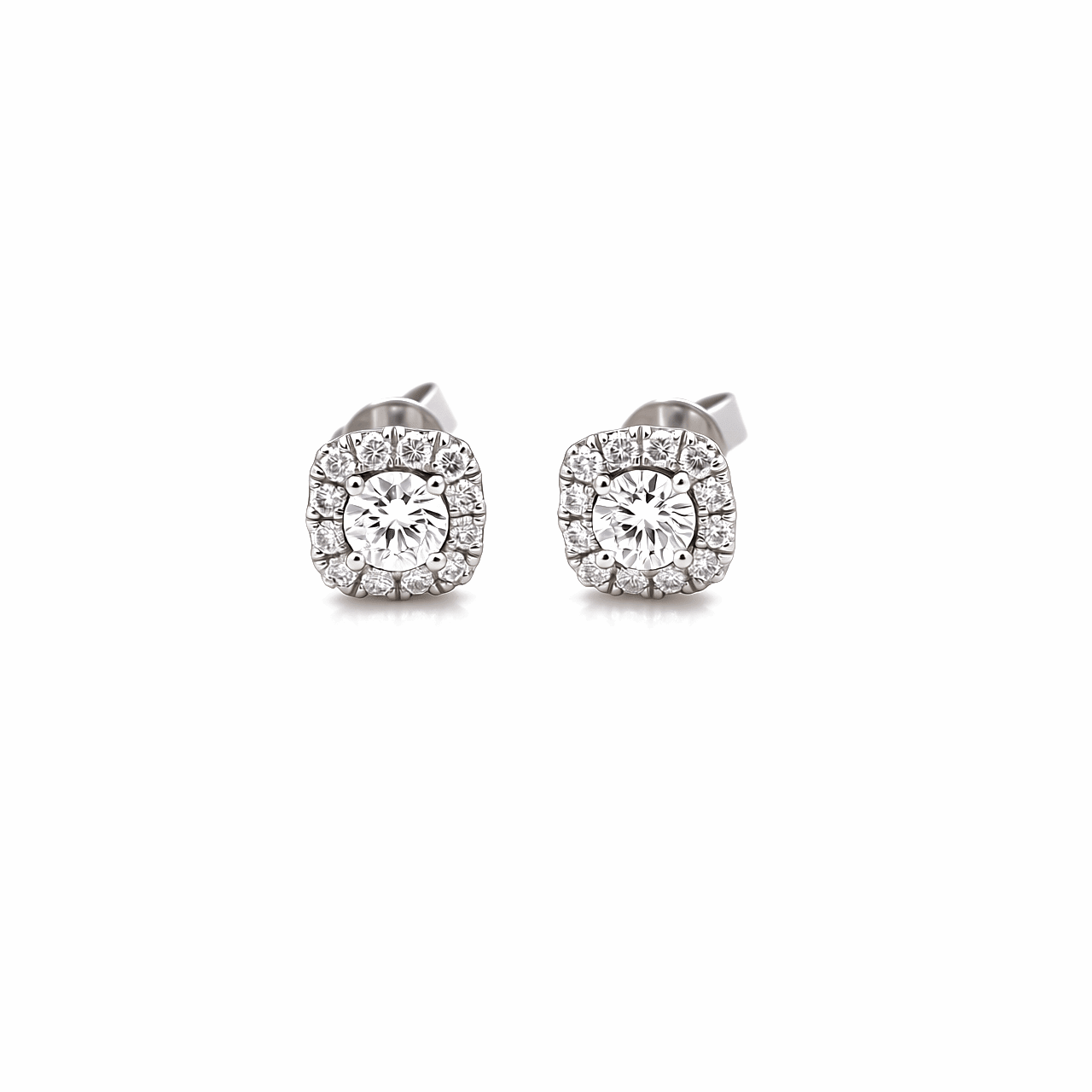 14K White Gold Square Earrings with 1.63Tw Round Lab Grown Diamond - Miral Jewelry