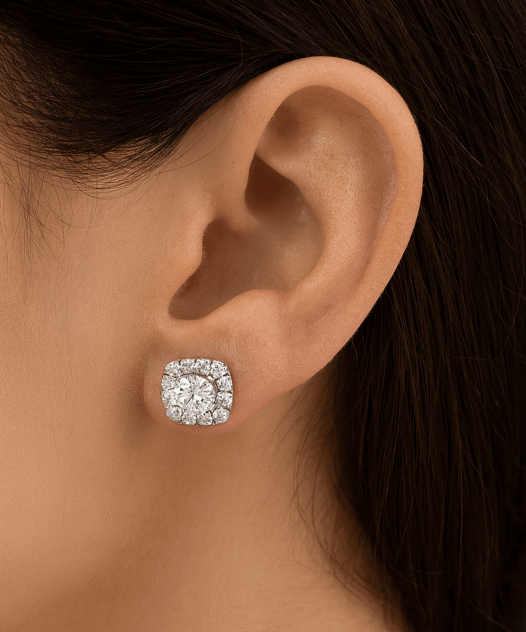 14K White Gold Square Earrings with 2.40Tw Round Lab Grown Diamond - Miral Jewelry