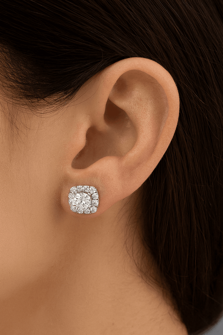 14K White Gold Square Earrings with 2.40Tw Round Lab Grown Diamond - Miral Jewelry