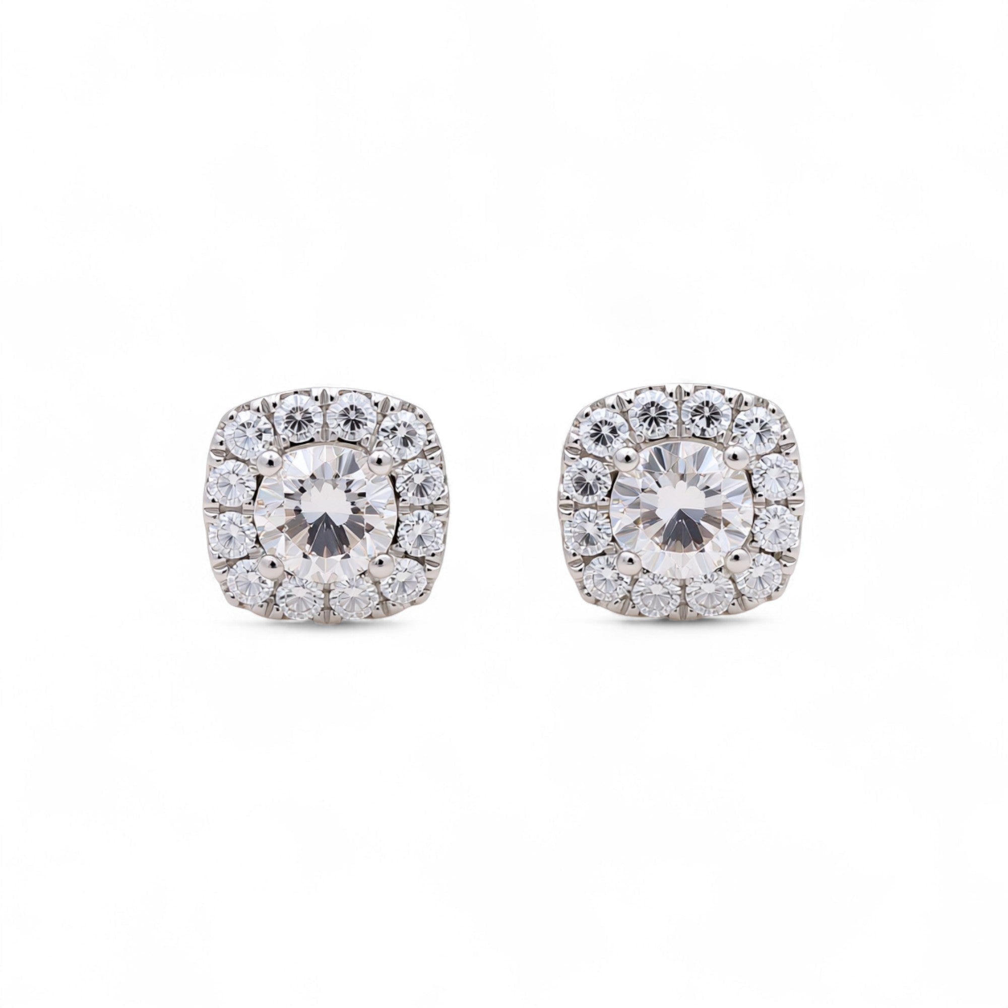 14K White Gold Cushion Halo Lab-Grown Diamond Studs 2.40 ct tw