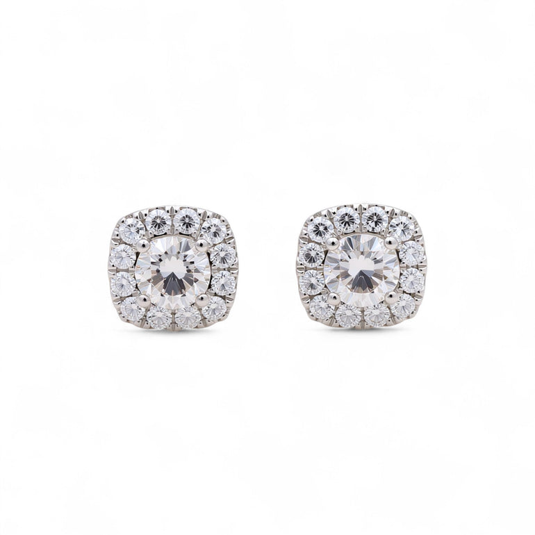 14K White Gold Square Earrings with 2.40Tw Round Lab Grown Diamond - Miral Jewelry