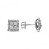 14K White Gold Square Stud Earrings with 0.84Tw Round Diamonds - Miral Jewelry