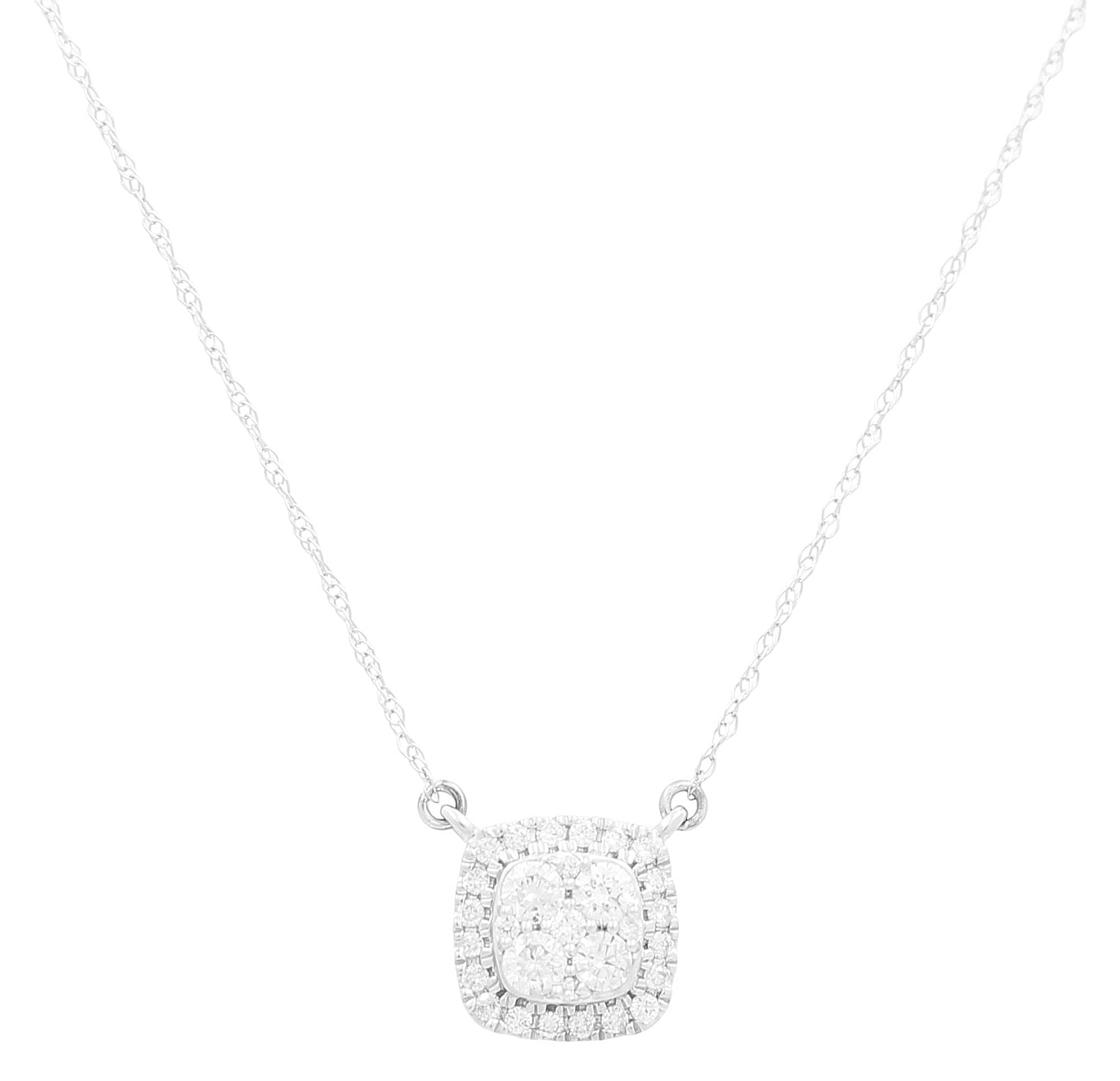 14K White Gold Cushion Halo Diamond Necklace 0.33 ct tw