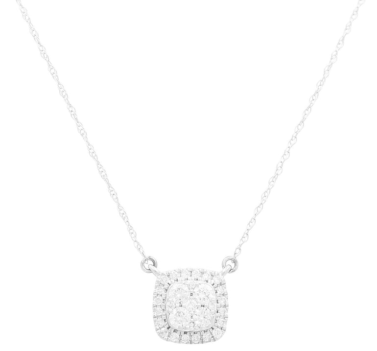 14K White Gold Square Women's Necklaces with 0.33Tw Round Diamonds - Miral Jewelry
