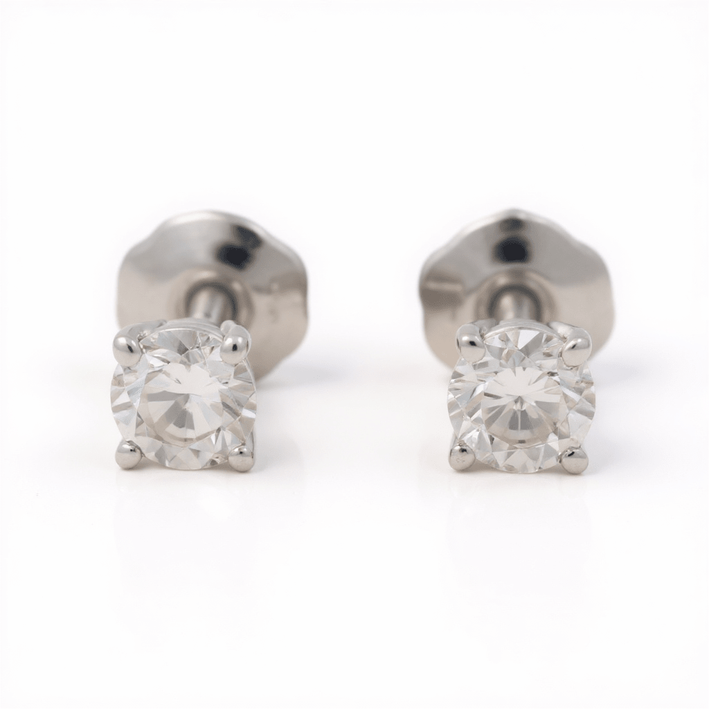 14K White Gold Stud Diamond Earrings with 0.25Tw Round Diamonds - Miral Jewelry