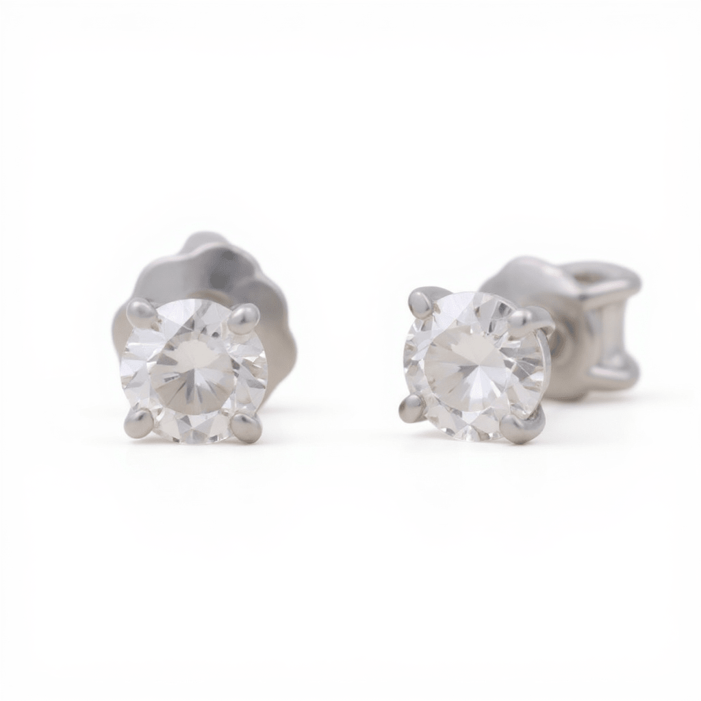 14K White Gold Stud Diamond Earrings with 0.25Tw Round Diamonds - Miral Jewelry
