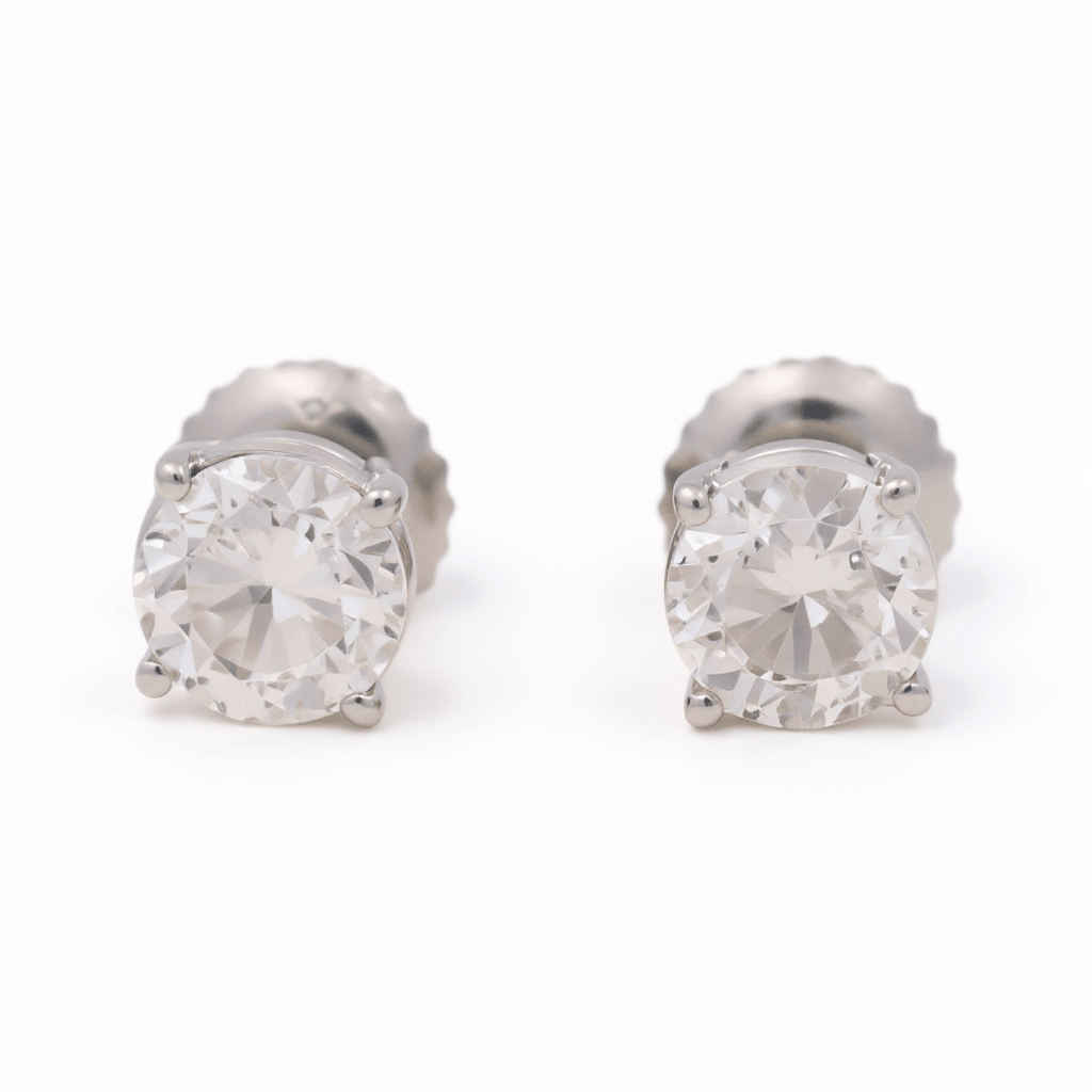 14K White Gold Stud Diamond Earrings with 1.44Tw Round Diamonds - Miral Jewelry