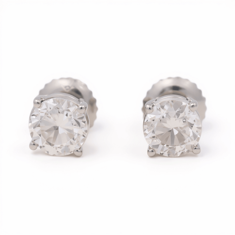 14K White Gold Stud Diamond Earrings with 1.44Tw Round Diamonds - Miral Jewelry