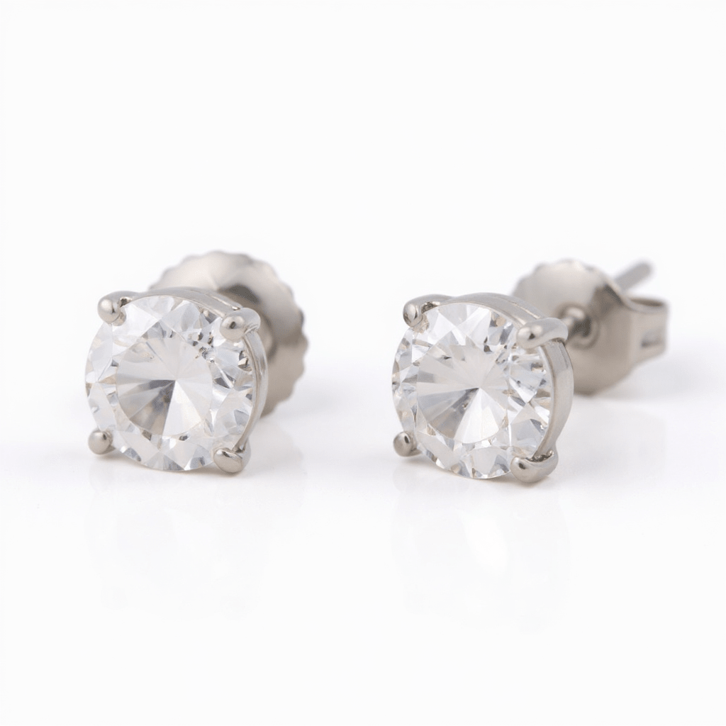 14K White Gold Stud Diamond Earrings with 1.44Tw Round Diamonds - Miral Jewelry