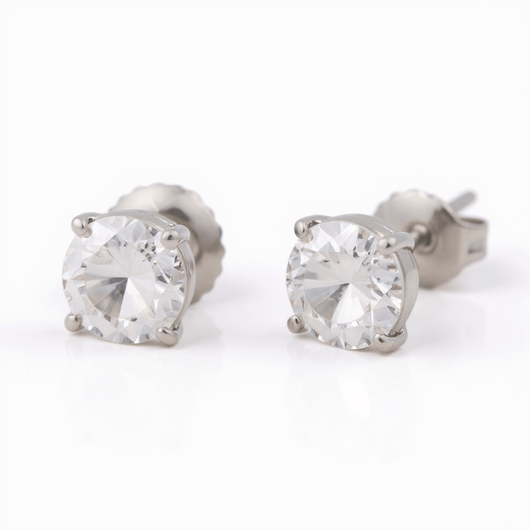 14K White Gold Stud Diamond Earrings with 1.44Tw Round Diamonds - Miral Jewelry