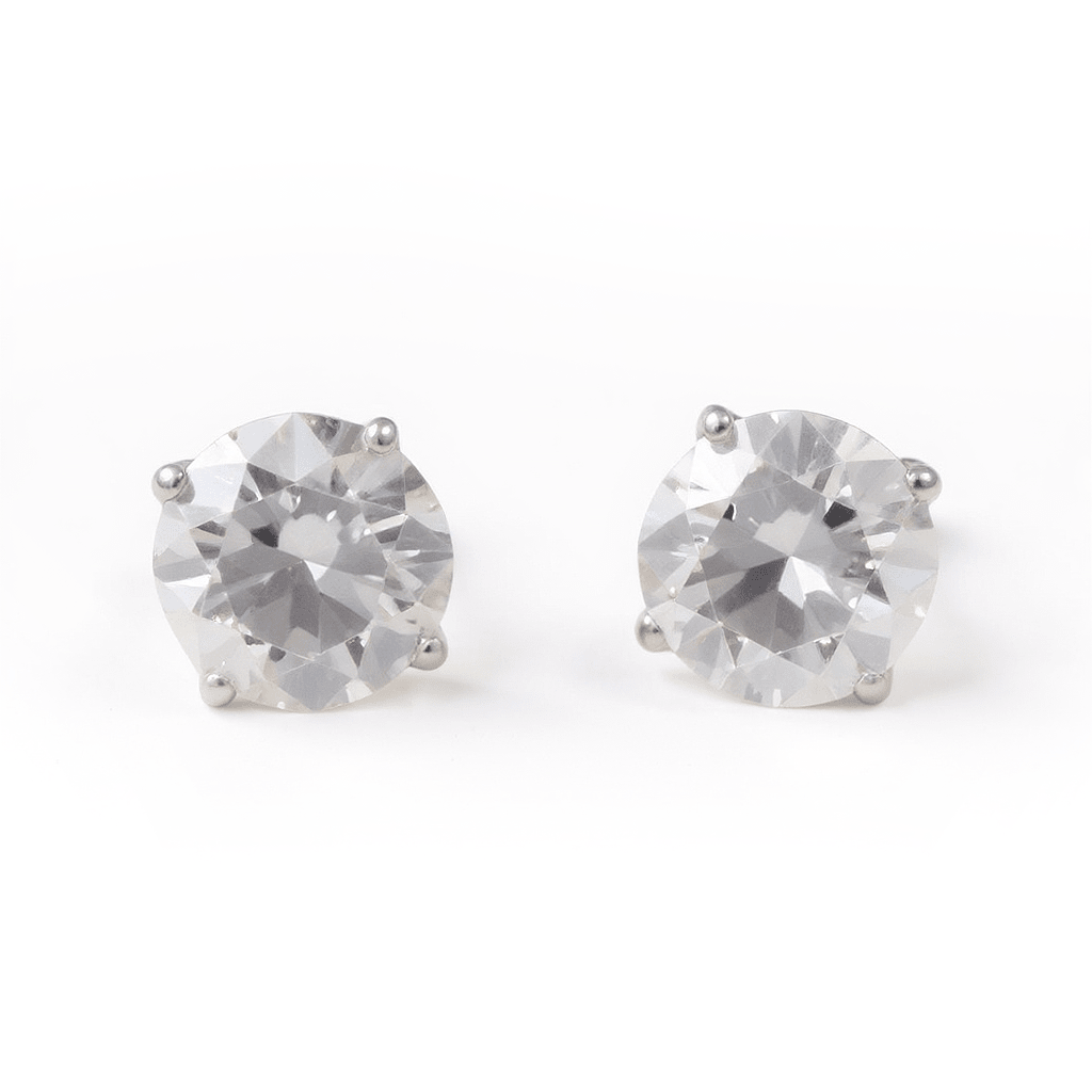 14K White Gold Stud Diamond Earrings with 2= 2.00Tw Round Diamonds DI1 Diamonds - Miral Jewelry