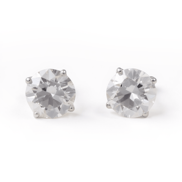 14K White Gold Stud Diamond Earrings with 2= 2.00Tw Round Diamonds DI1 Diamonds - Miral Jewelry