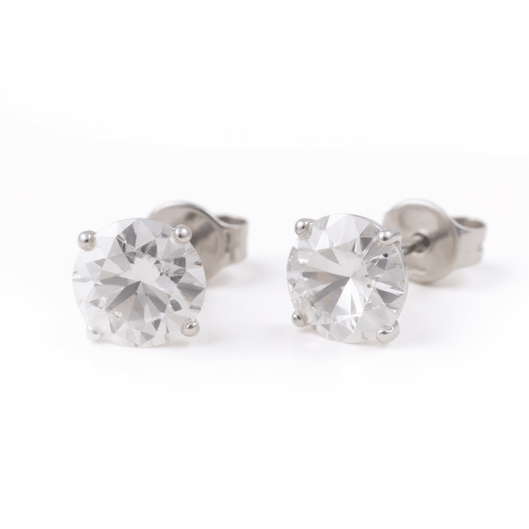 14K White Gold Stud Diamond Earrings with 2= 2.00Tw Round Diamonds DI1 Diamonds - Miral Jewelry