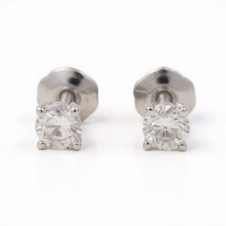 14K White Gold Stud Earrings with 0.64Tw Round Diamonds - Miral Jewelry