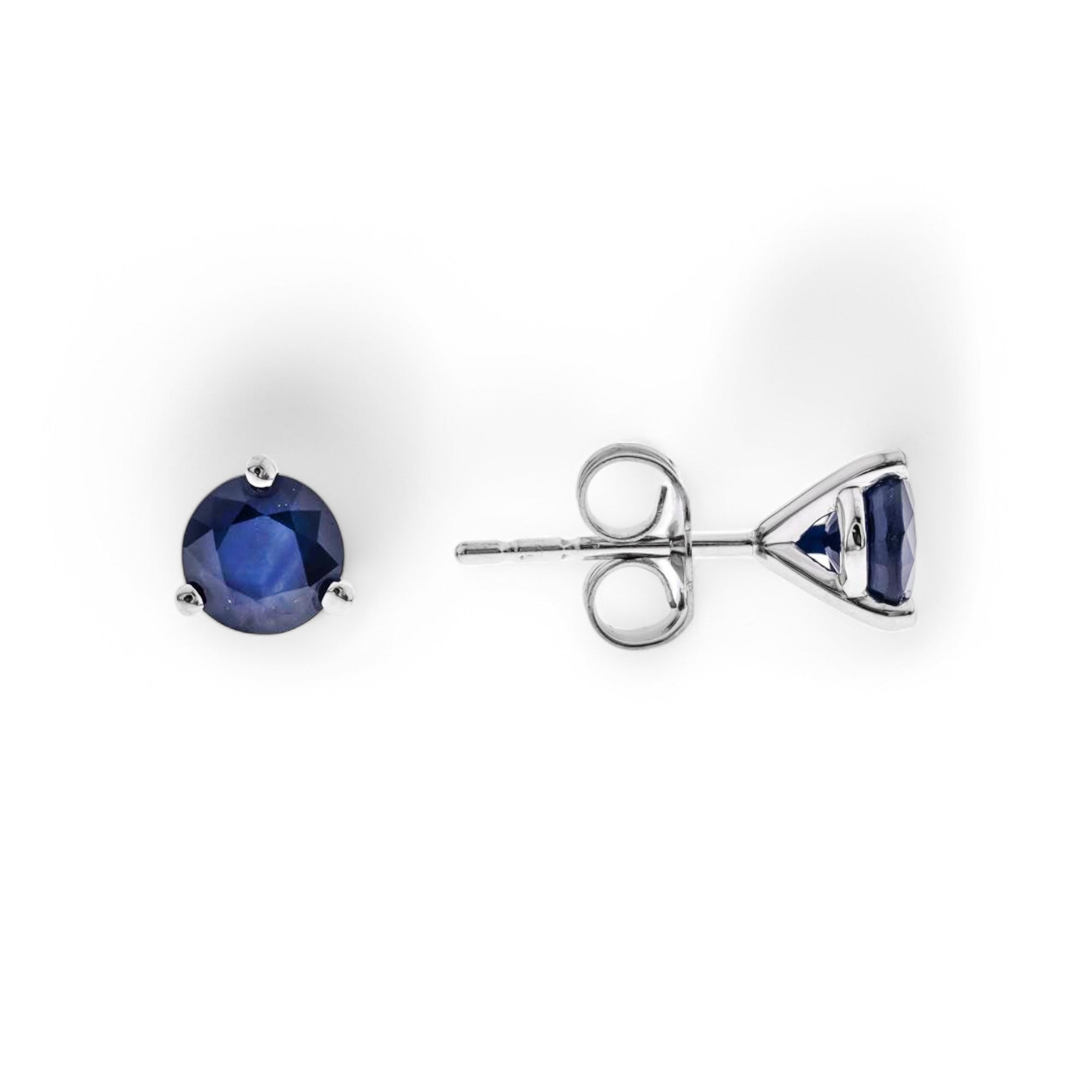14K White Gold Stud Earrings with 1.30Tw Round Sapphires - Miral Jewelry