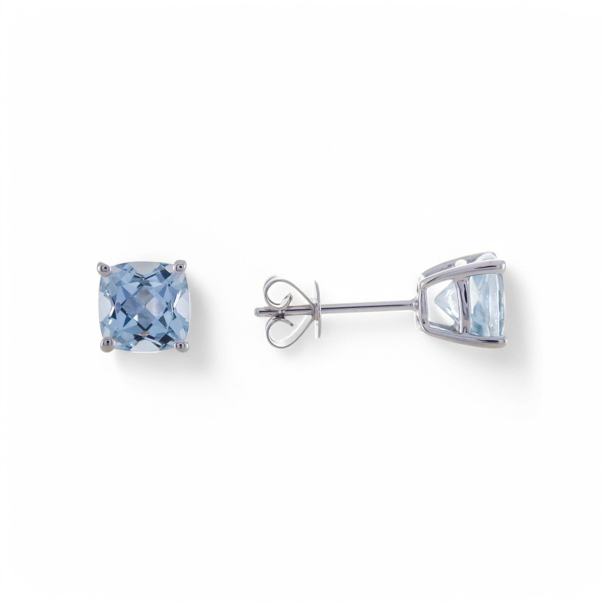 14K White Gold Stud Earrings with 1.80Tw Princess Aqua - Miral Jewelry