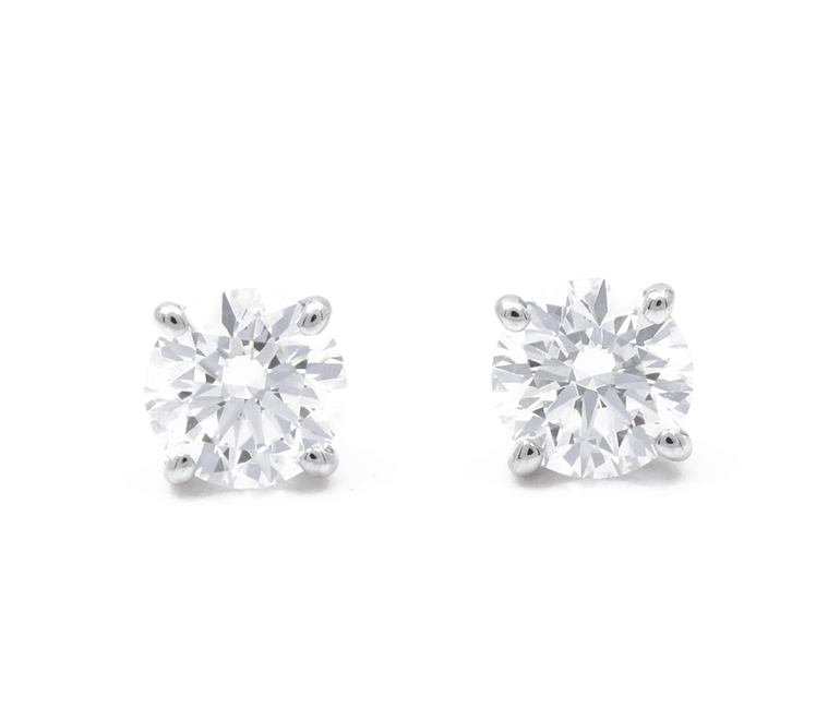 14K White Gold Stud Earrings with 2.08Tw Round Lab Grown Diamond - Miral Jewelry