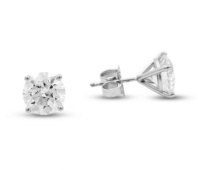 14K White Gold Stud Earrings with 2.08Tw Round Lab Grown Diamond - Miral Jewelry