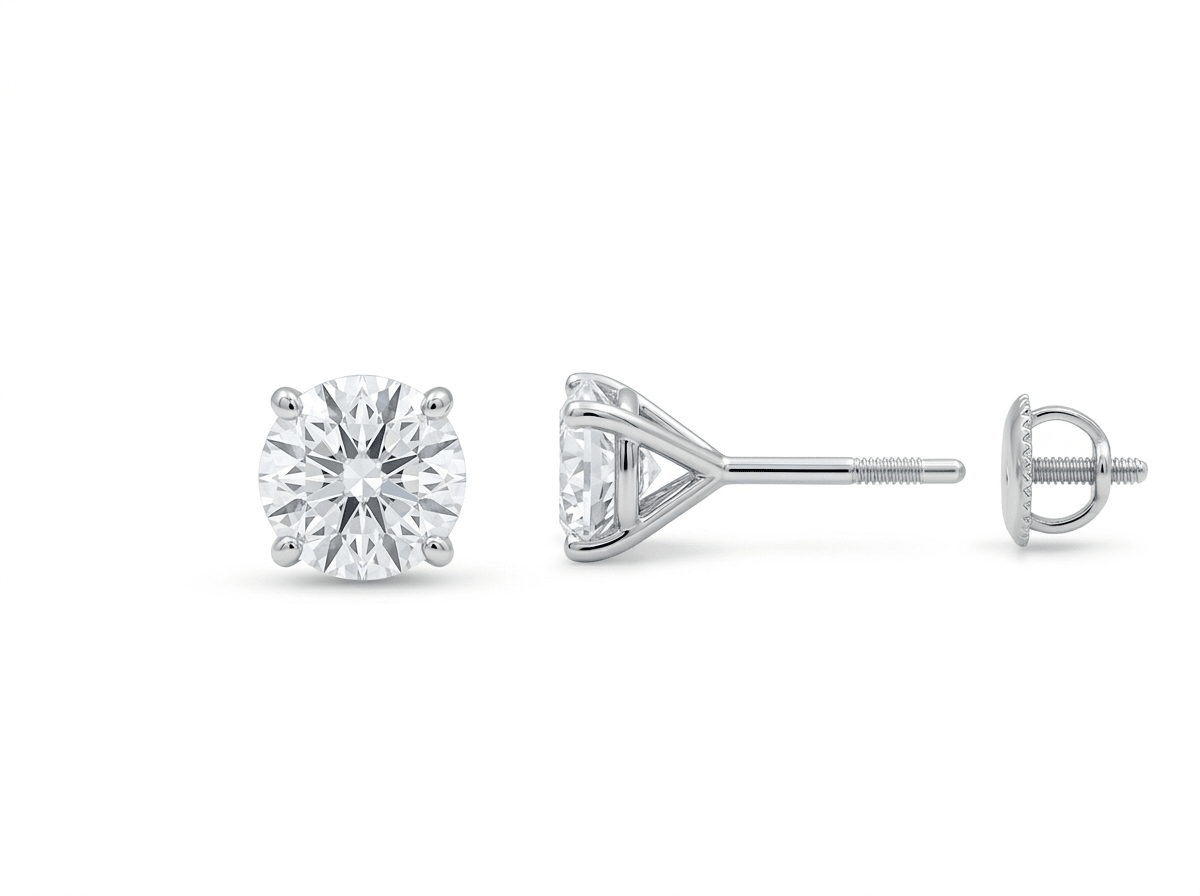 14K White Gold Stud Earrings with 2.42Tw Round Lab Grown Diamond - Miral Jewelry