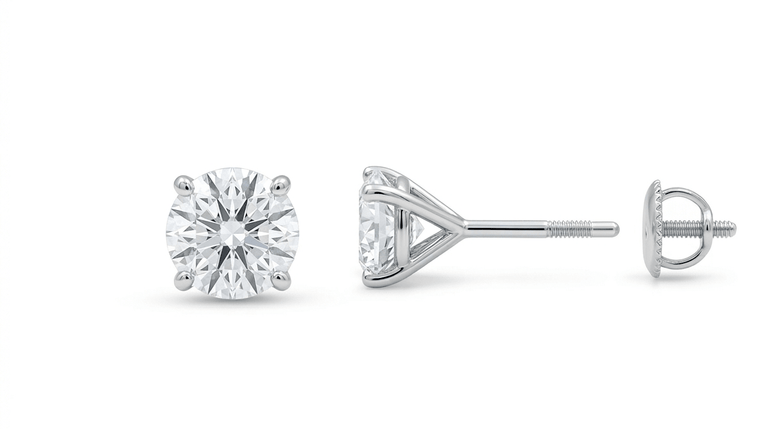 14K White Gold Stud Earrings with 2.42Tw Round Lab Grown Diamond - Miral Jewelry