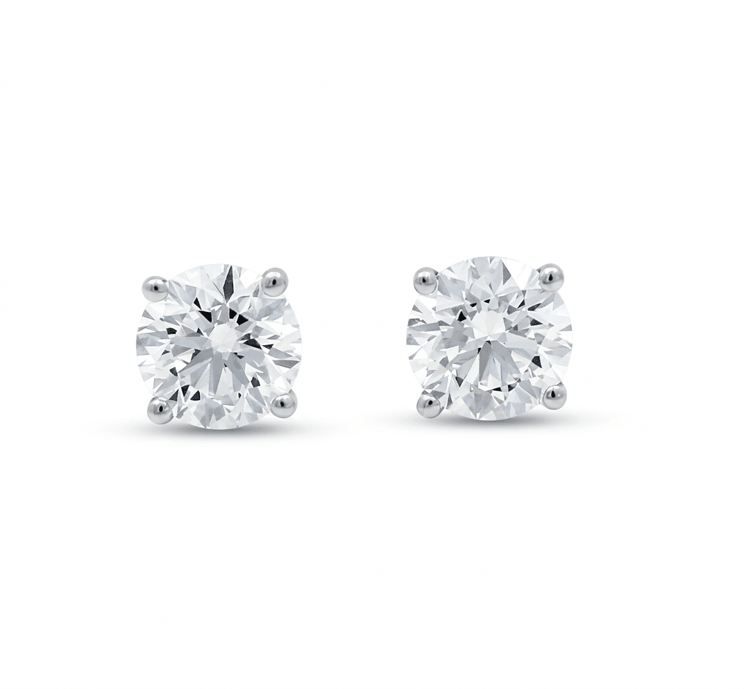 14K White Gold Stud Earrings with 2.42Tw Round Lab Grown Diamond - Miral Jewelry