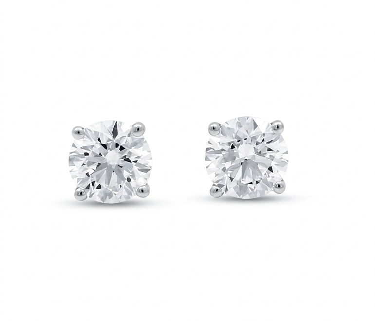 14K White Gold Stud Earrings with 2.42Tw Round Lab Grown Diamond - Miral Jewelry