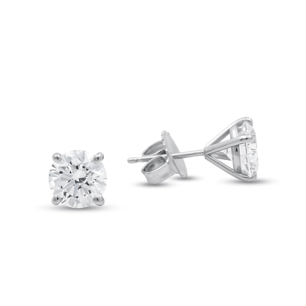 14K White Gold Stud Earrings with 4.01Tw Round Lab Grown Diamond - Miral Jewelry