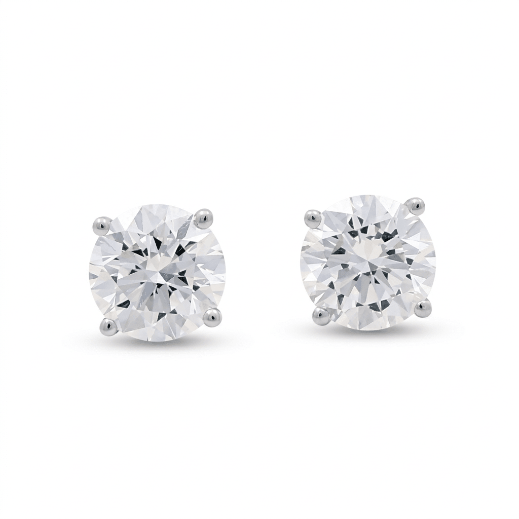 14K White Gold Stud Earrings with 4.01Tw Round Lab Grown Diamond - Miral Jewelry