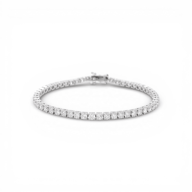 14K White Gold Tennis Bracelet with 6.73Tw Round Lab Diamond - Miral Jewelry