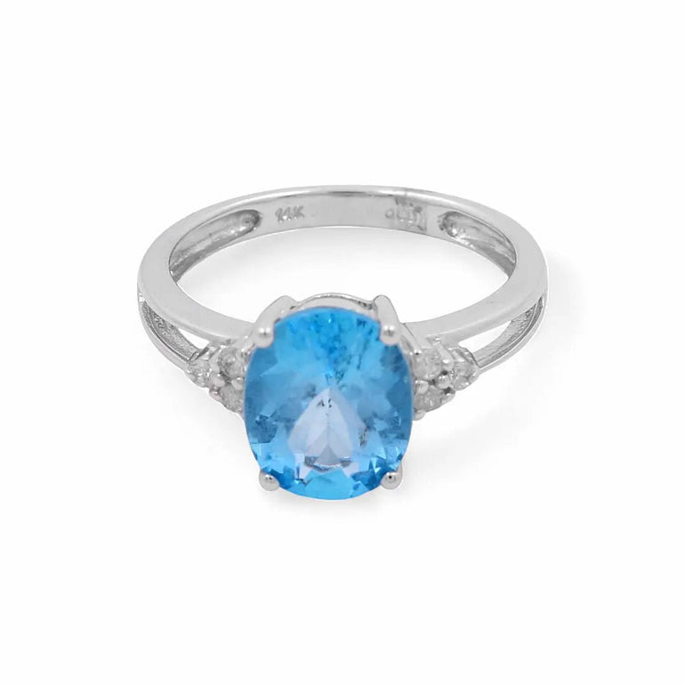 14K White Gold Women's Fashion with Diamonds and Oval Blue Topazs - Miral Jewelry