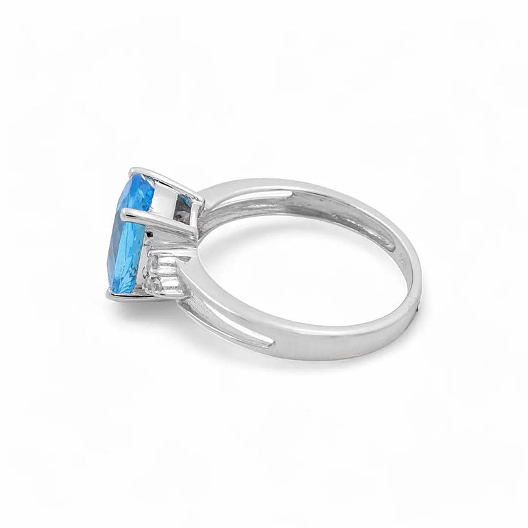 14K White Gold Women's Fashion with Diamonds and Oval Blue Topazs - Miral Jewelry