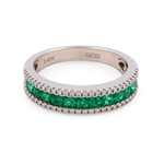 14K Women's Fashion Band with 0.20Tw Round Diamonds and 0.75 Square Cushion Emerald - Miral Jewelry